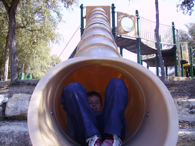 Tim in the pipe slide